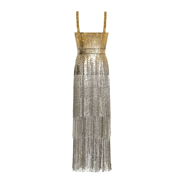 SemSem Ombré Sequin Bustier Dress with Beaded Fringe | Maxi Dresses | Coveti