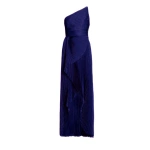 SemSem One-Shoulder Asymmetric Pleated Solid Silk Gown | Evening Gowns | Coveti