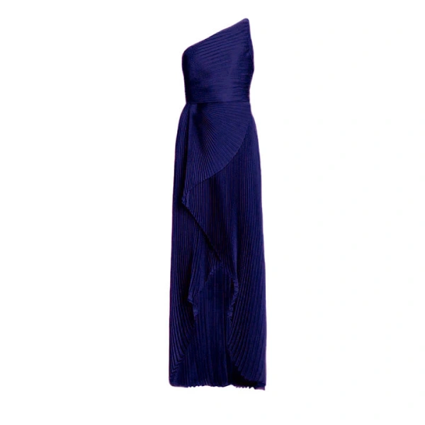 One-Shoulder Asymmetric Pleated Solid Silk Gown