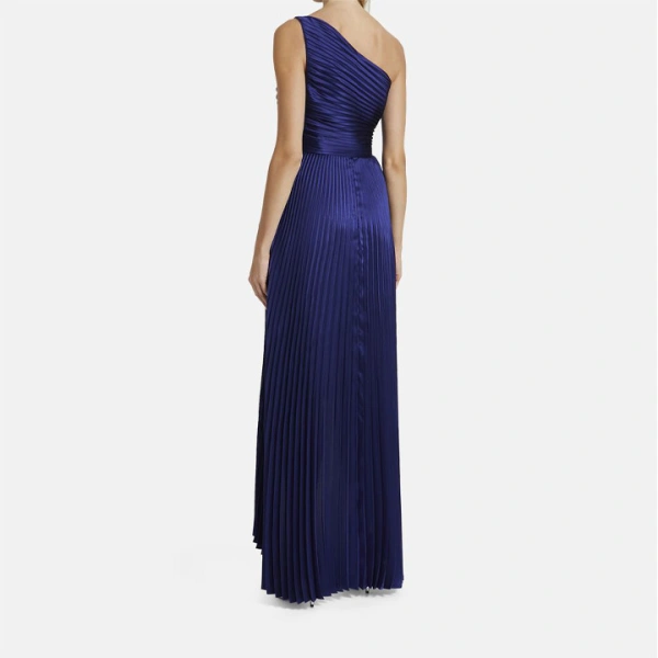 SemSem One-Shoulder Asymmetric Pleated Solid Silk Gown | Evening Gowns | Coveti
