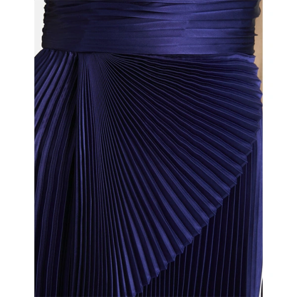 SemSem One-Shoulder Asymmetric Pleated Solid Silk Gown | Evening Gowns | Coveti