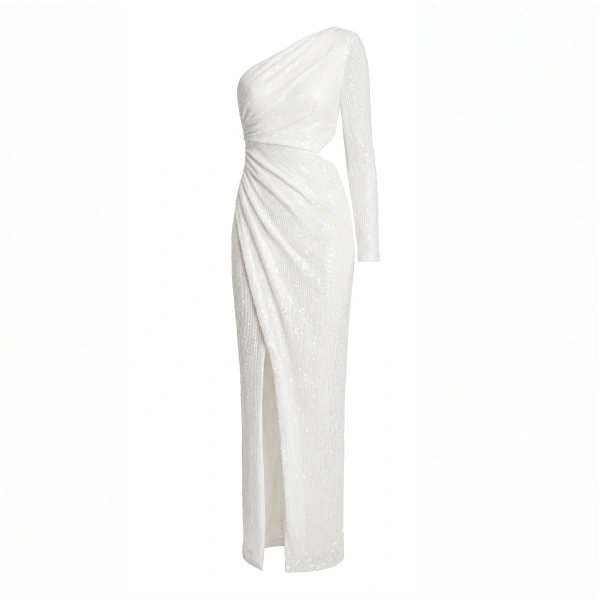 One-Shoulder Cutout Sequined Knitted Gown