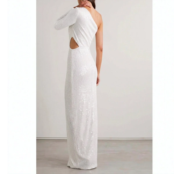 SemSem One-Shoulder Cutout Sequined Knitted Gown | Evening Gowns | Coveti