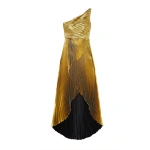 SemSem One Shoulder Pleated Gold Lamé Gown | Evening Gowns | Coveti