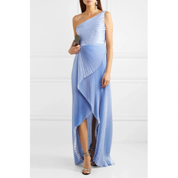 SemSem One-Shoulder Silk Metallic Plissé Gown | Evening Gowns | Coveti