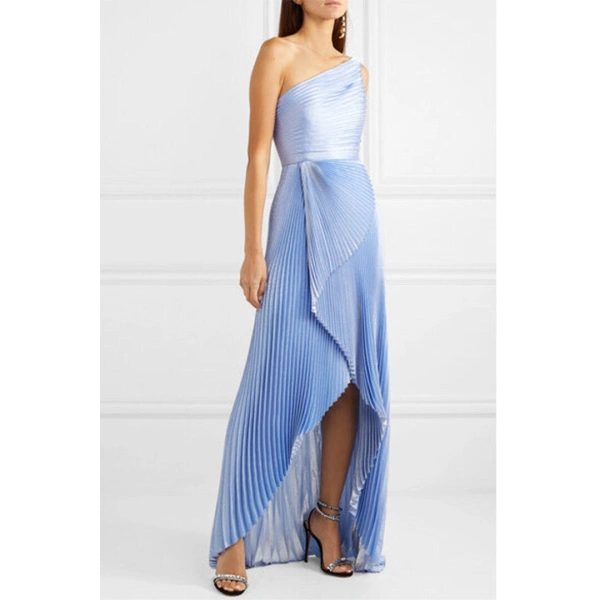 SemSem One-Shoulder Silk Metallic Plissé Gown | Evening Gowns | Coveti