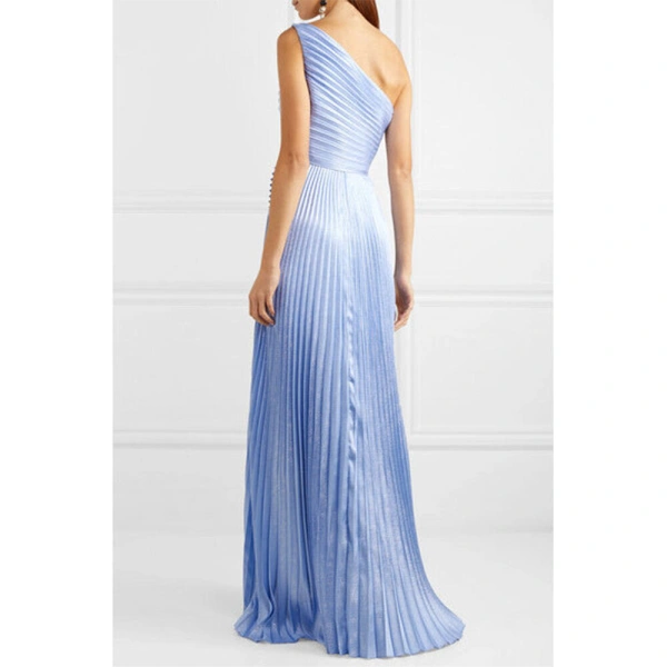 SemSem One-Shoulder Silk Metallic Plissé Gown | Evening Gowns | Coveti