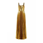 SemSem Pleated Gold Sequin Tulle Gown | Evening Gowns | Coveti