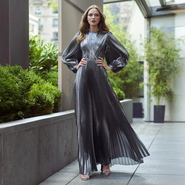 SemSem Pleated Metallic Maxi Dress | Maxi Dresses | Coveti