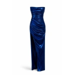 SemSem Plissé Lamé Strapless Maxi Dress in Metallic | Maxi Dresses | Coveti