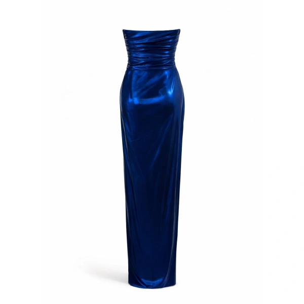 SemSem Plissé Lamé Strapless Maxi Dress in Metallic | Maxi Dresses | Coveti