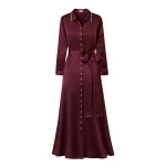 SemSem Silk Shirt Dress with Side Slits in Burgundy | Maxi Dresses | Coveti