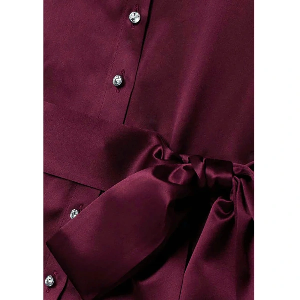 SemSem Silk Shirt Dress with Side Slits in Burgundy | Maxi Dresses | Coveti