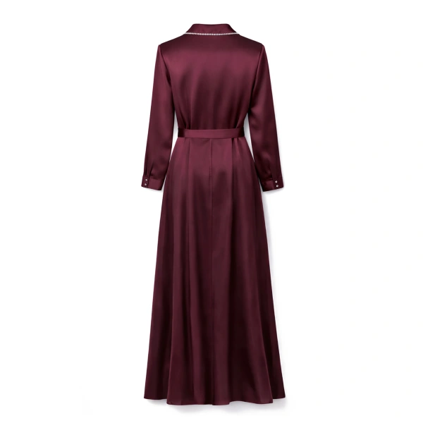 SemSem Silk Shirt Dress with Side Slits in Burgundy | Maxi Dresses | Coveti