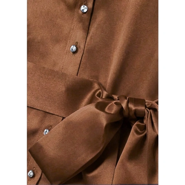 SemSem Silk Shirt Dress with Side Slits in Camel | Maxi Dresses | Coveti