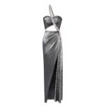 SemSem Silver Plissé Dress with Crystal Rope | Maxi Dresses | Coveti