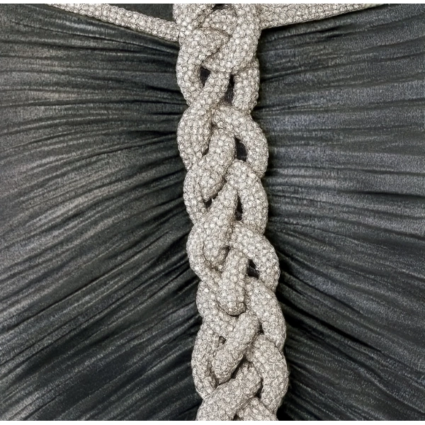SemSem Silver Plissé Dress with Crystal Rope | Maxi Dresses | Coveti