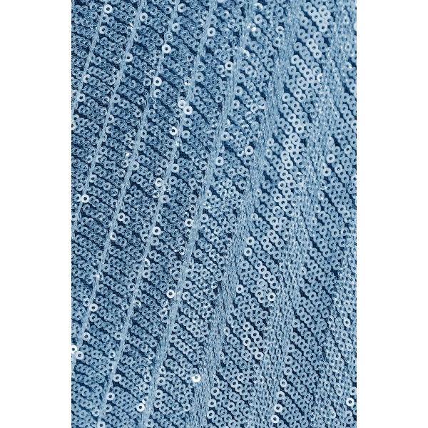 SemSem Sky Blue Pleated Sequin Tulle Gown | Evening Gowns | Coveti