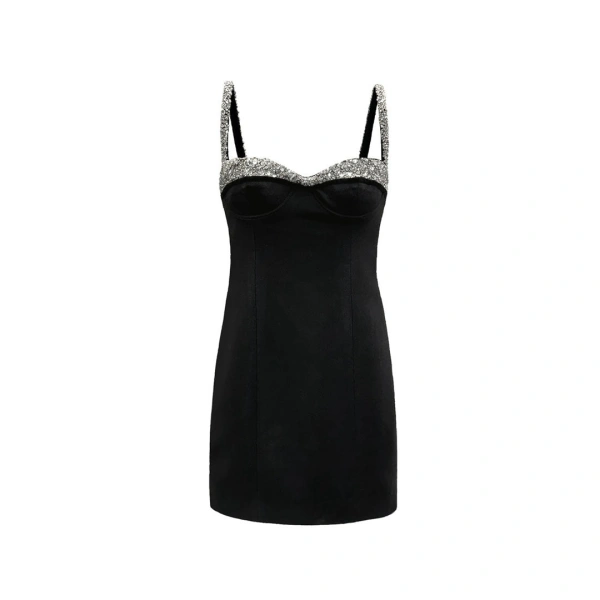 Stretch Crepe Mini Dress in Black