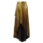 SemSem Wrap-Effect Layered Pleated Lamé Maxi Skirt in Gold | Skirts | Coveti