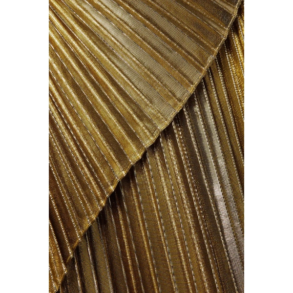 SemSem Wrap-Effect Layered Pleated Lamé Maxi Skirt in Gold | Skirts | Coveti