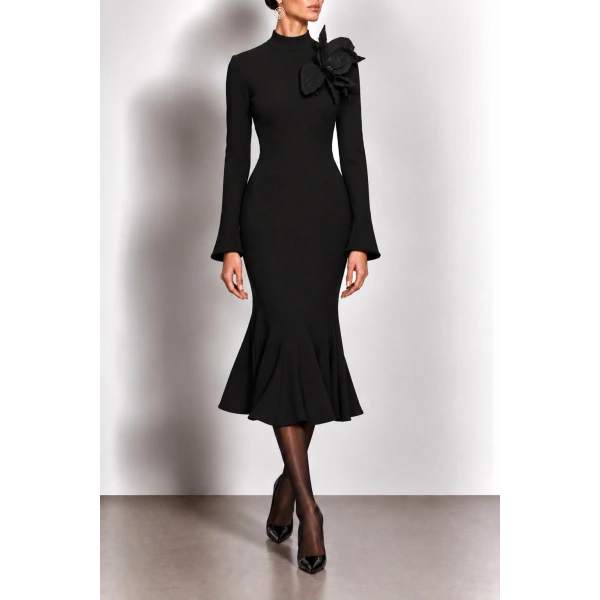 Sergio Hudson Black Tulip Dress | Midi Dresses | Coveti