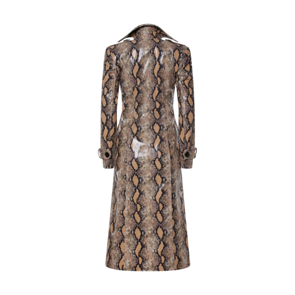 Sergio Hudson Camel Snakeskin Leather Cupped Trench Dress | Midi Dresses | Coveti