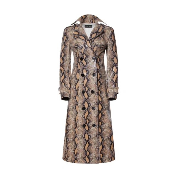 Camel Snakeskin Leather Cupped Trench Dress
