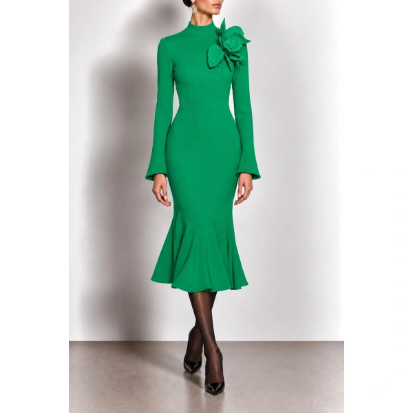 Sergio Hudson Green Tulip Dress | Midi Dresses | Coveti