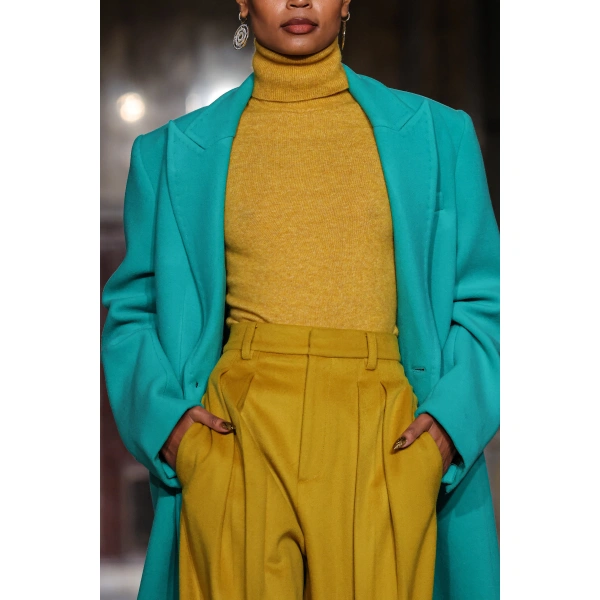 Sergio Hudson Mustard High Waisted Pleated Pant | Tailored Pants | Coveti