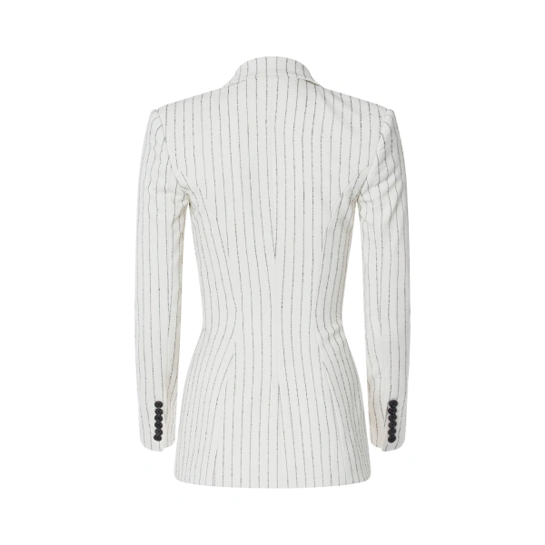 Sergio Hudson White Pinstripe Double Breasted Jacket | Blazers | Coveti