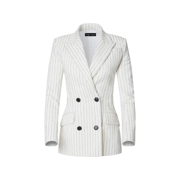 White Pinstripe Double Breasted Jacket