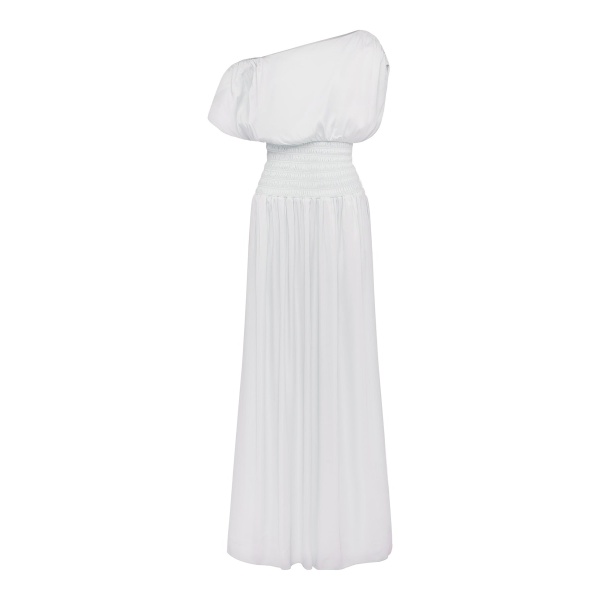 Shona Joy Agnes Shirred Asymmetrical Blouson Maxi Dress