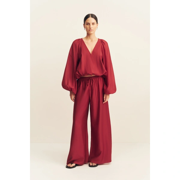 Shona Joy Aura Semi Sheer Pant in Rouge, view 2