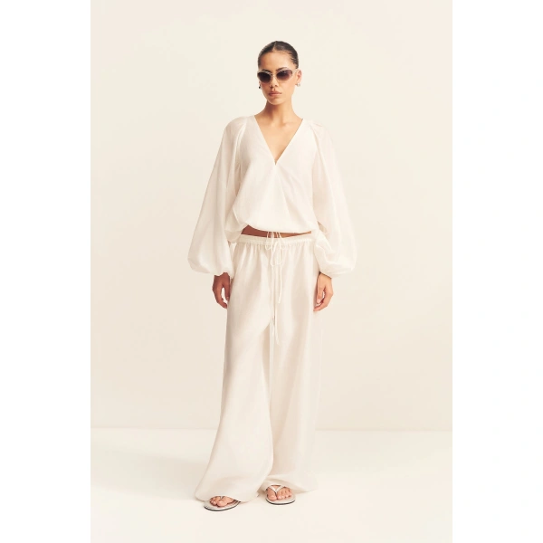 Shona Joy Aura Sheer Blouson Top in Ivory, view 2