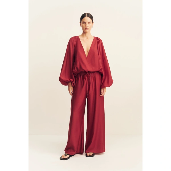 Shona Joy Aura Sheer Blouson Top in Rouge, view 2