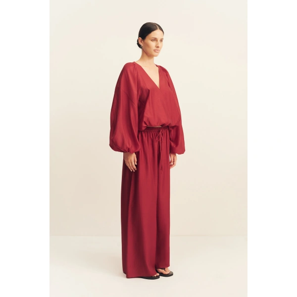 Shona Joy Aura Sheer Blouson Top in Rouge, view 4