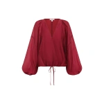 Shona Joy Aura Sheer Blouson Top in Rouge
