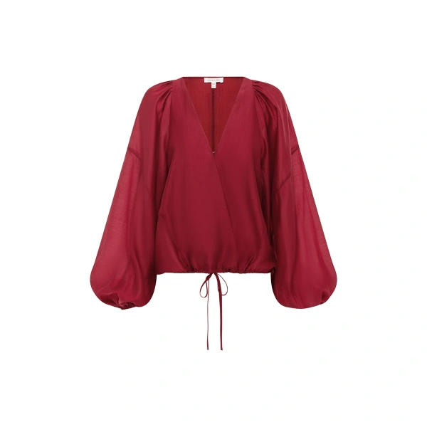 Aura Sheer Blouson Top in Rouge