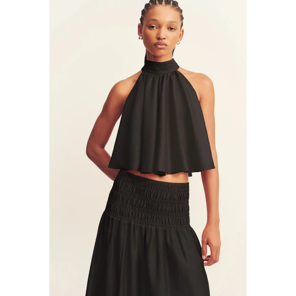 Shona Joy Aura Shirred Maxi Skirt in Black, view 3