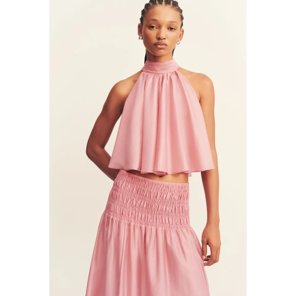 Shona Joy Aura Shirred Maxi Skirt in Rosewater, view 3