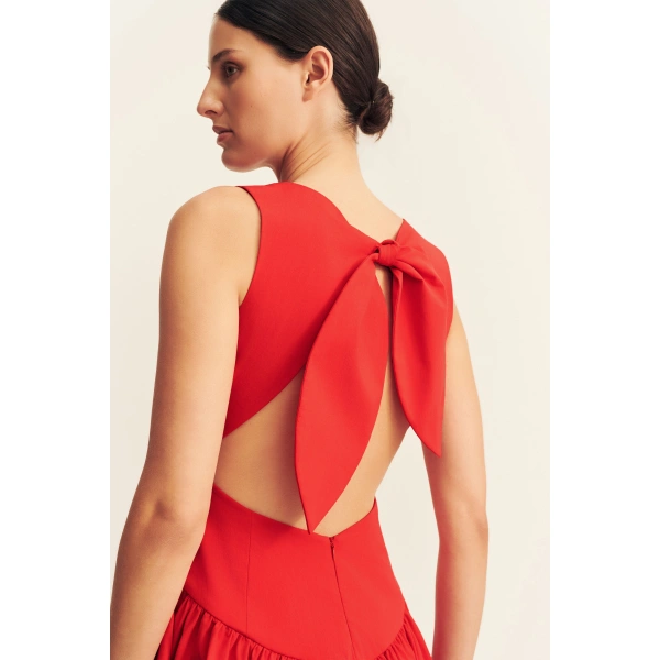 Shona Joy Campbell Bow Backless Mini Dress in Goji, view 3