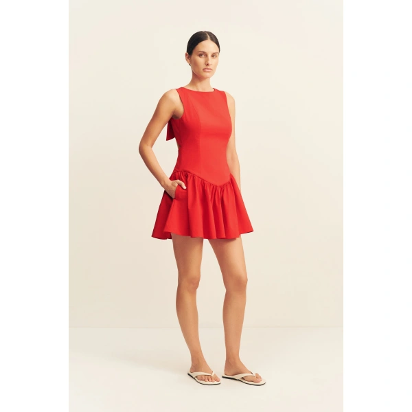 Shona Joy Campbell Bow Backless Mini Dress in Goji, view 4