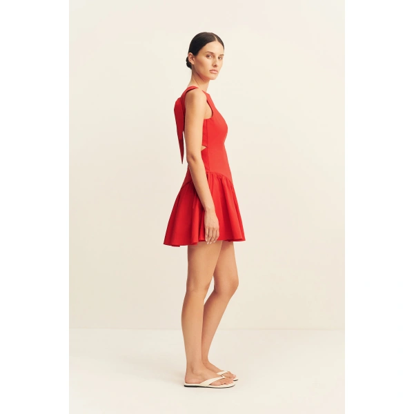 Shona Joy Campbell Bow Backless Mini Dress in Goji, view 5