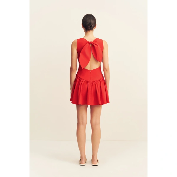 Shona Joy Campbell Bow Backless Mini Dress in Goji, view 6