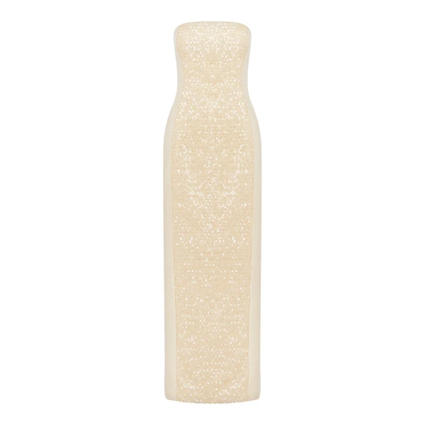Eluna Panelled Sequin Maxi Dress in Macadamia