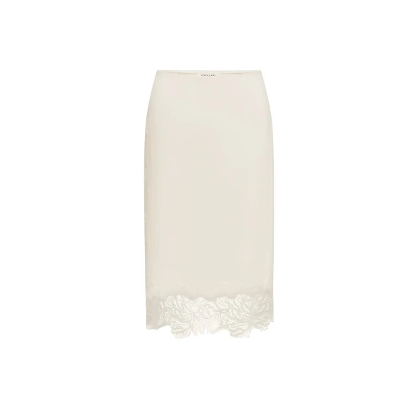 Eniko Lace Split Midi Skirt in Ivory
