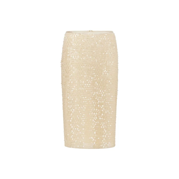 Everly Sequin Midi Skirt with Detachable Lining in Macadamia