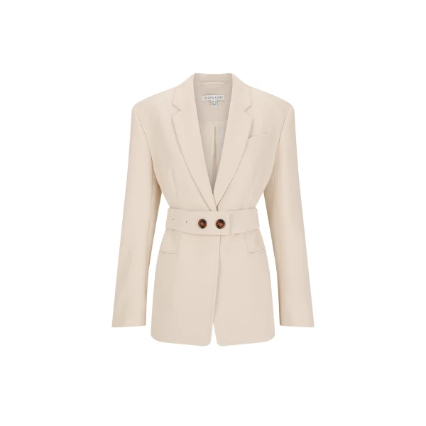 Irena Hourglass Single Breasted Blazer with Belt in Bone