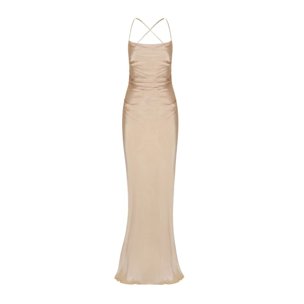 La Lune Lace Back Maxi Dress in Gold